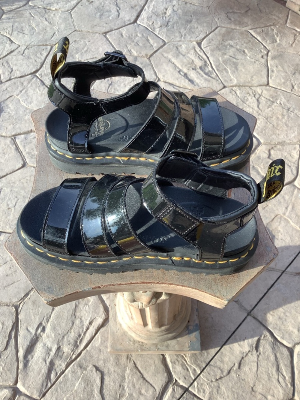 Dr. Martens Patent Leather Gladiator Sandals with Branded Heel Loop.Size US 5.